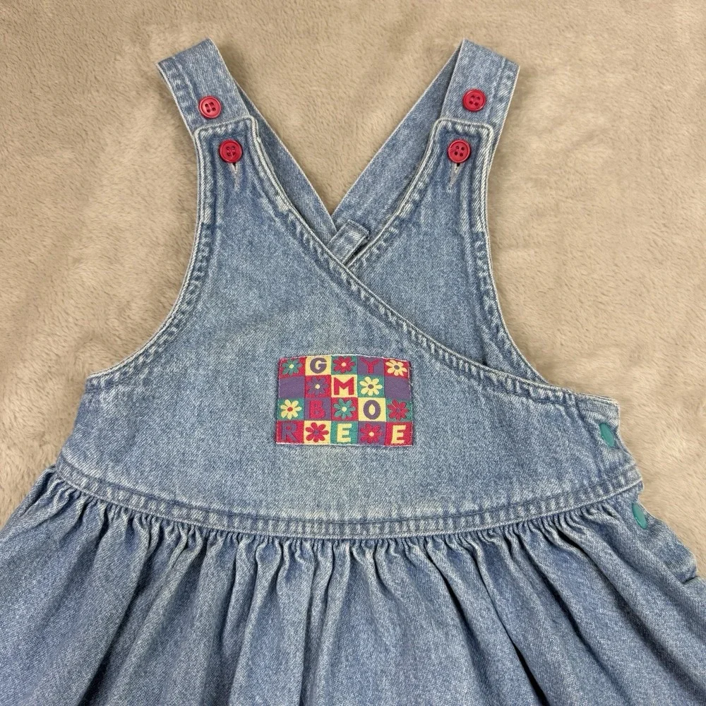 Vintage Gymboree Denim Overall Style Dress Sz S Rainbow Tag 90s 2000s Y2K